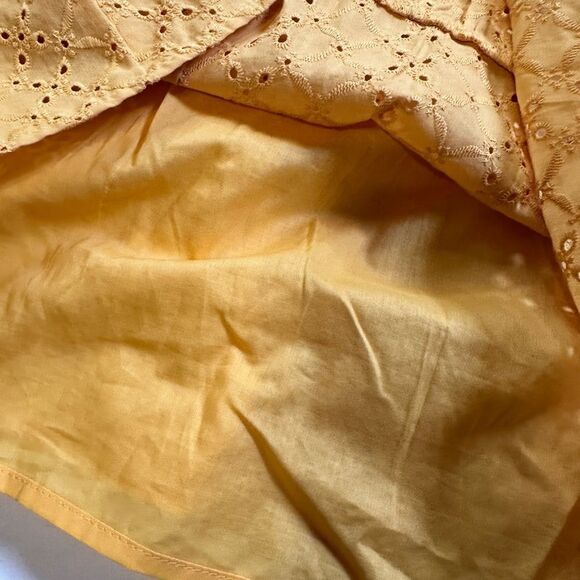 NWT Janie and Jack Girls Gold Eyelet Puff Sleeve Lined Dress Bow Detail- Size 5 - Picture 7 of 8